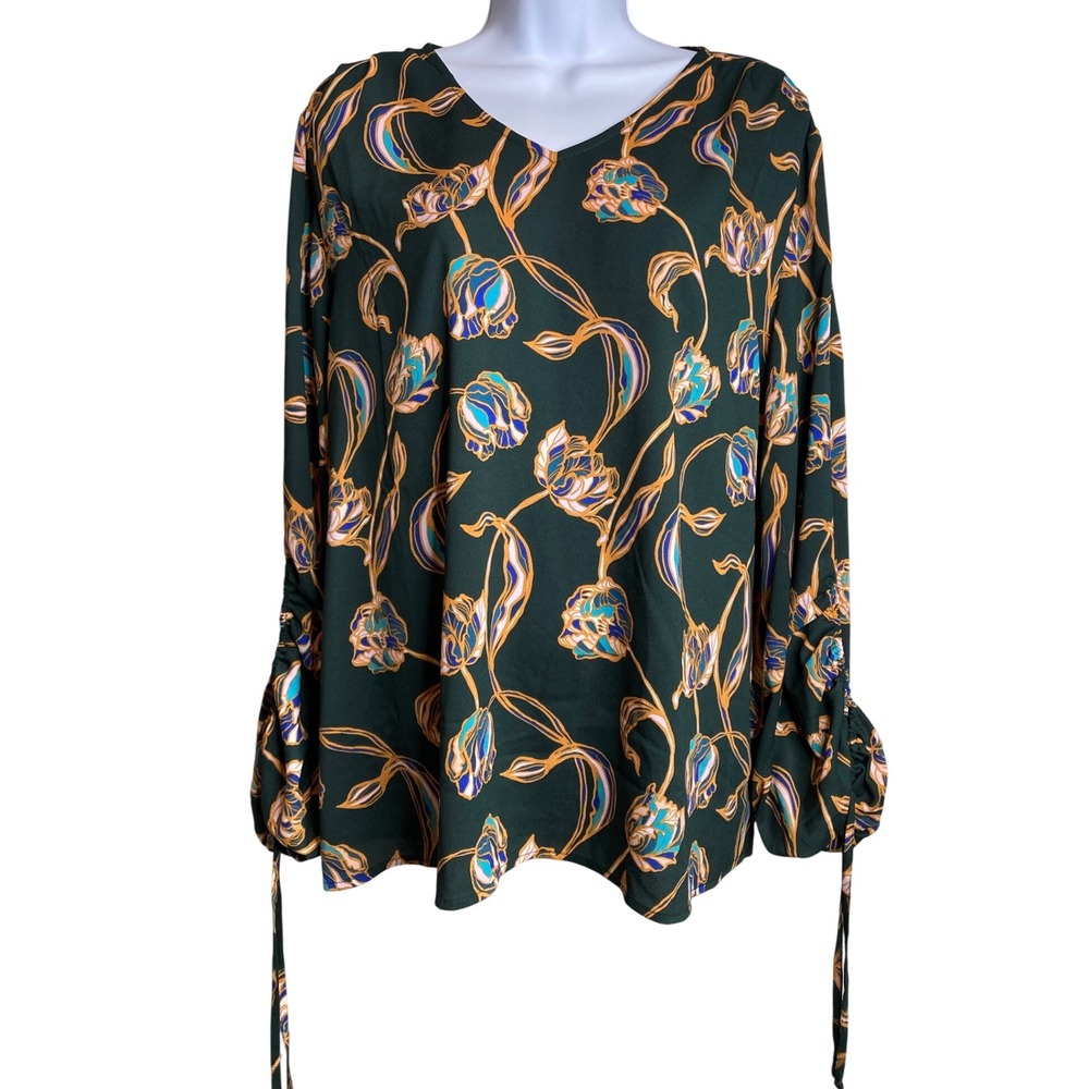 Belle Kim Gravel Womens Floral Print Long‎ Sleeve Blouse Sz L Maximalist Flowy